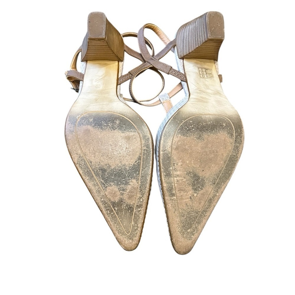 Sundance Taupe/Gray Leather Pointed Toe Stacked Heel T-Strap Shoes Size 40/9 - Picture 6 of 7